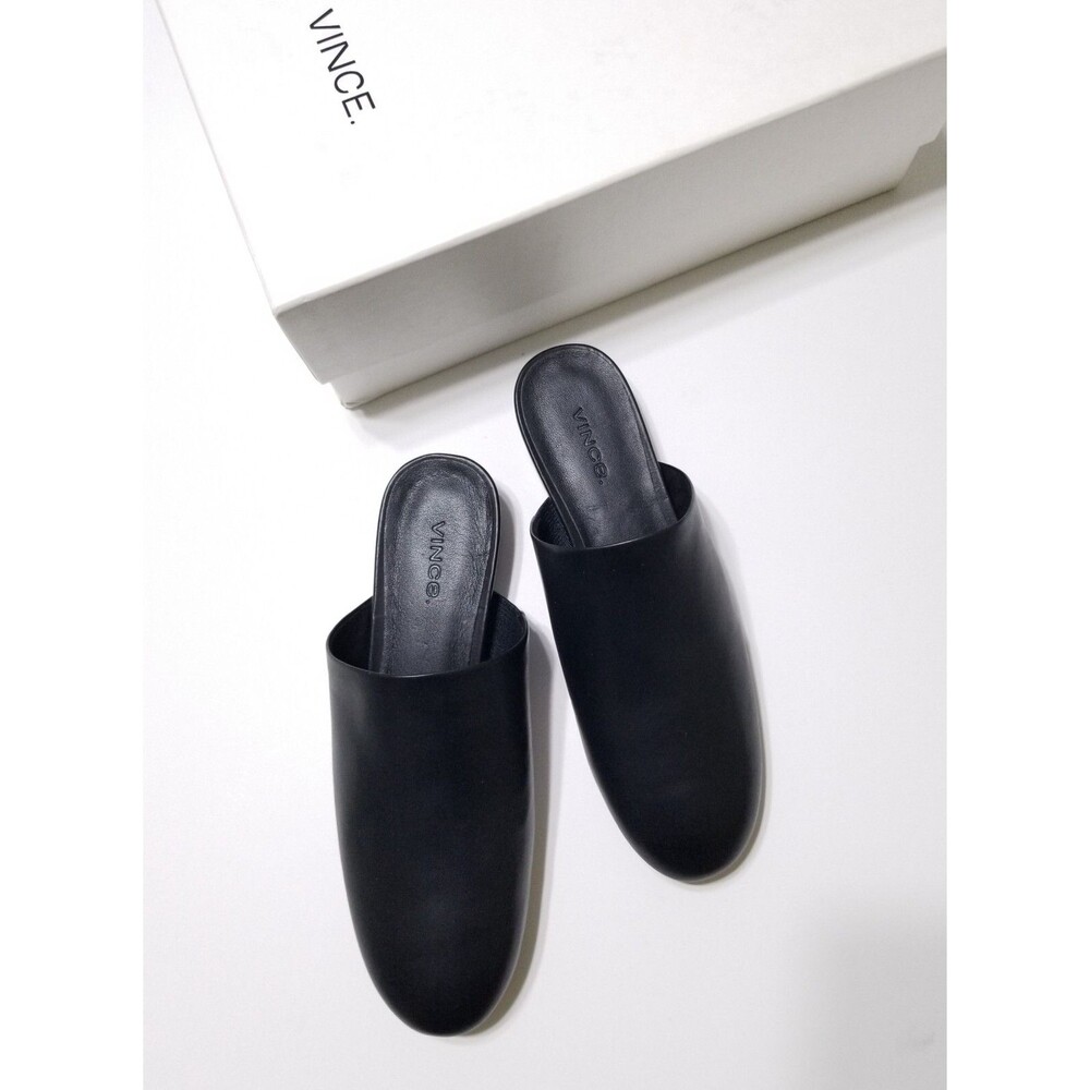 NIB Vince Oren Leathe Slip-On Flat Mule Slide in Black Size‎ 6, 6.5 $250